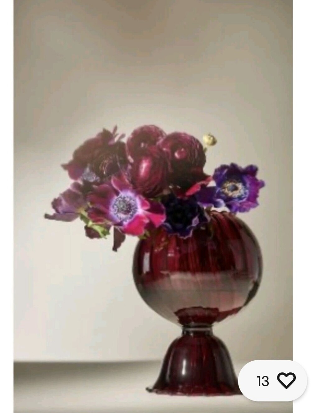 Anthropologie Venin Amethyst Scalloped Ribbed Glass Vase 9”